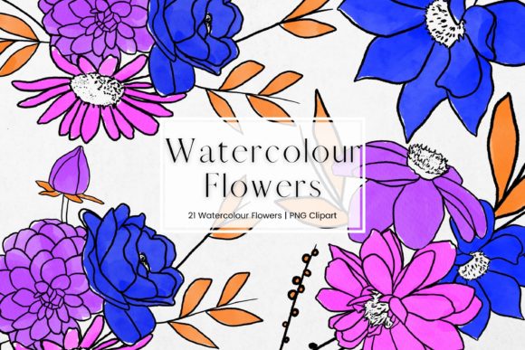 Enhance Your Creative Projects with Blue and Purple Watercolour Flowers Clipart