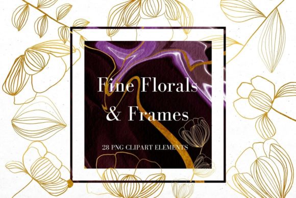 Enhance Your Designs with Gold Line Flowers and Burgundy Frames