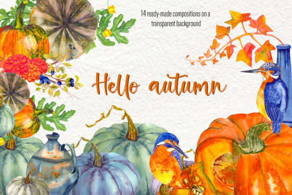 Explore the Beauty of Fall, Watercolor Pumpkins Clipart