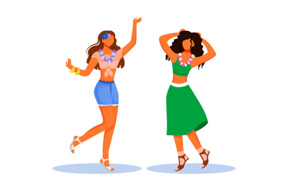 Explore the Charm of Dancing Girlfriends Flat Color Vector