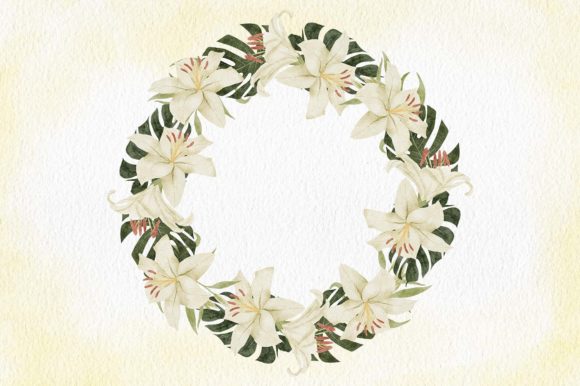 Watercolor White Lily Flower Wreath: A Versatile and Elegant Floral Illustration