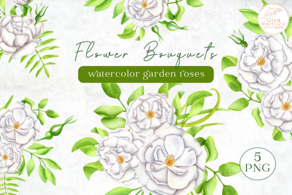 White Flower Bouquets Watercolor Clipart